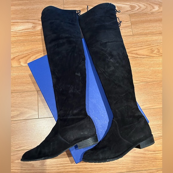 US 5 Stuart Weitzman Black Leather and Suede Over-the-Knee Boots - Picture 2 of 2